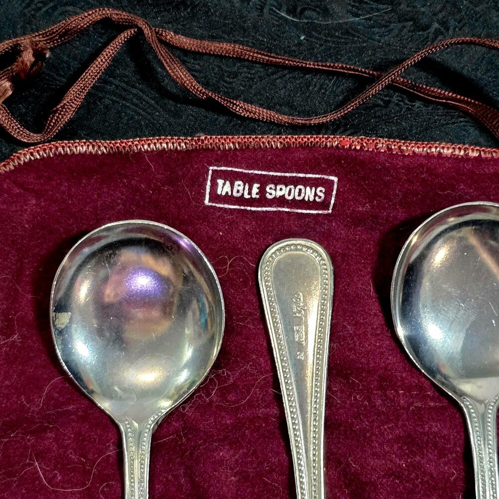 Vintage 30 ABC Kyle Silverplate Soup Spoons Set of 5 Seidenbach's Felt Wrap - Picture 12 of 14